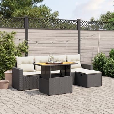 vidaXL - 6-delige - Loungeset - met - kussens - poly - rattan - zwart