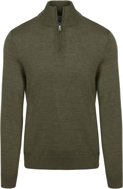 King Essentials The Michael Half Zip Pull Army Merino Groen - Maat L - Heren - Pullovers