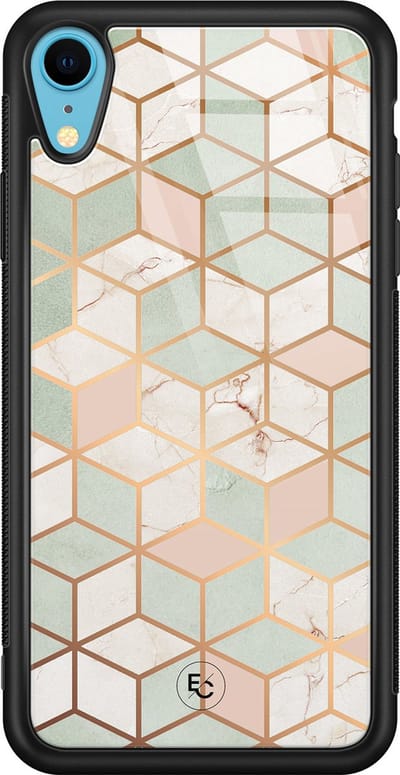 Hoesje geschikt voor iPhone XR - Pastel kubus - Luxe Hard Case - Print - Multi - Mooie Telefoonhoesjes