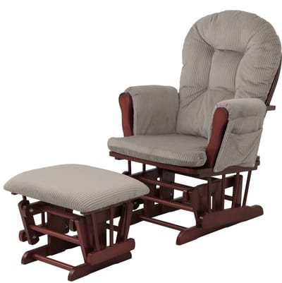 Relaxfauteuil MCW-C76, schommelstoel schommelstoel met kruk stoffen koord 320g/m² Oeko-Tex ~ lichtgrijs donker frame