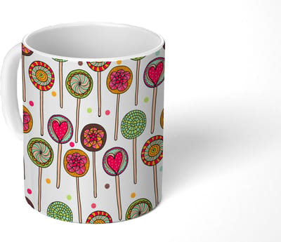 Mok - Koffiemok - Patroon - Lolly - Hartjes - Snoep - Mokken - 350 ML - Beker - Koffiemokken - Theemok