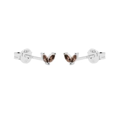 Karma Oorknoppen Double Leaves Tiny Choco Zilver