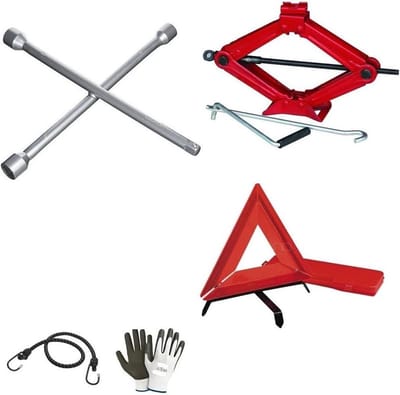 Noodset Auto - Reparatieset Voertuig - Band Wisselen - Inclusief Kruissleutel - Tot 2000 kg - Rood