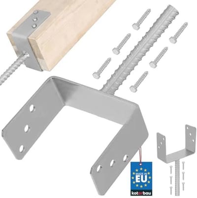 U-paaldrager voor beton, 161 mm, geribbeld staal, betonanker voor houten palen, thermisch verzinkt, stevige bodemhuls