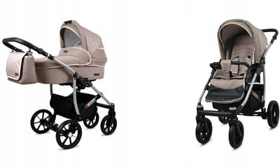 BabyLux® Kinderwagen 2in1 – QBARO - KHAKI - Opklapbare Wandelwagen incl. Reiswieg, Multifunctionele Buggy Sportstoel - Combi-kinderwagen met Luiertas, Regenhoes, Klamboe, Bekerhouder, etc.