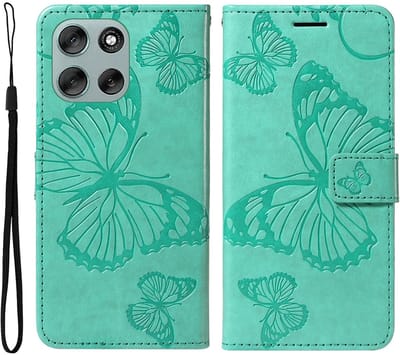 Coverup Hoesje - Geschikt voor Motorola Moto G56 Hoesje - Coverup Vlinders Book Case - Mintgroen