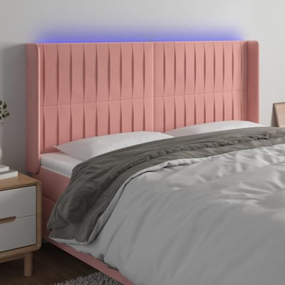vidaXL - Hoofdbord - LED - 203x16x118/128 - cm - fluweel - roze