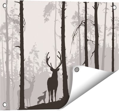 Gards Tuinposter Herten in het Bos - Silhouet - 50x40 cm - Tuindoek - Tuindecoratie - Wanddecoratie buiten - Tuinschilderij