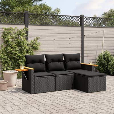 vidaXL - 4-delige - Loungeset - met - kussens - poly - rattan - zwart