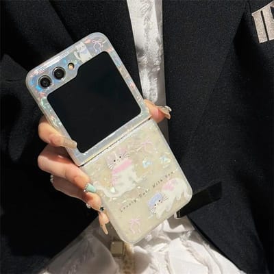 Telefoonhoesje Voor Samsung Galaxy Z Flip 3 4 5 Z Flip5 ZFlip 5 ZFlip5 Cartoon Kat Hond Kralen Armband Schokbestendige Cover For Z Flip 5