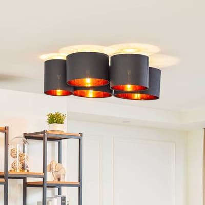 Lindby - plafondlamp - 5lichts - Stof, metaal - H: 25.5 cm - E27 - zwart, goud