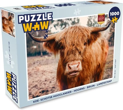 Puzzel Koe- Schotse hooglander - Hoorns - Bruin - Landschap - Legpuzzel - Puzzel 1000 stukjes volwassenen