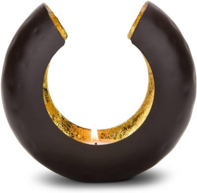 Thuys – Theelichthouder Metaal – Zijdemat Gelakt – Bruin Goud – 18 x 11 x 15 cm – Elegant Theelichtaccessoire