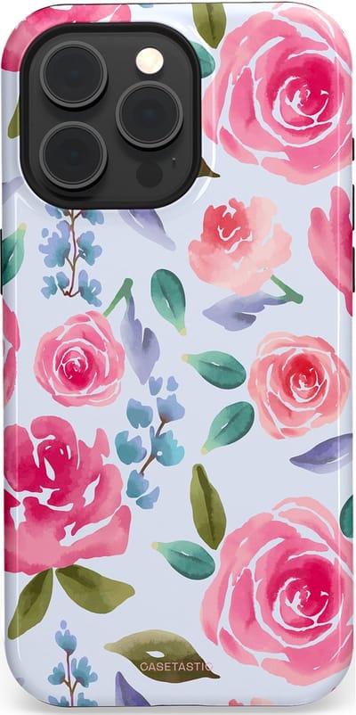 Casetastic hoesje geschikt voor Apple iPhone 15 Pro Max - MagSafe - Dubbellaagse bescherming - Aquarel Bloemendroom - Fashion Case - Lichtblauw Lichtroze