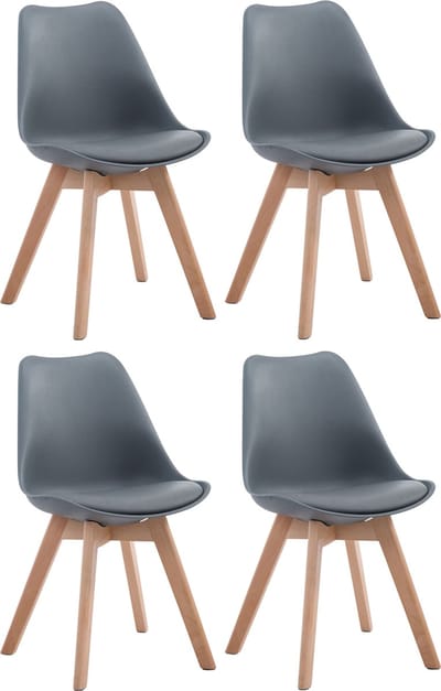CLP Borneo Set van 4 eetkamerstoelen - Zonder armleuning - Hout frame - Kunstleer - grijs natura