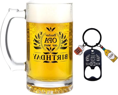 Persoonlijk Bierglas van 0.5 L met Sleutelhanger voor Grootvader - Perfect Cadeau voor Verjaardag, Vaderdag en Kerstmis