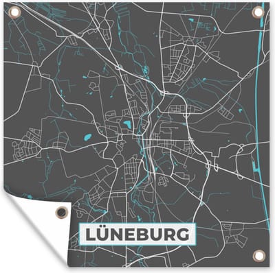Tuin poster Stadskaart – Lüneburg – Duitsland – Plattegrond – Kaart - 200x200 cm - Tuindoek