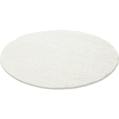 Muratap Basic rond shaggy vloerkleed creme hoogpolig- 80 cm rond
