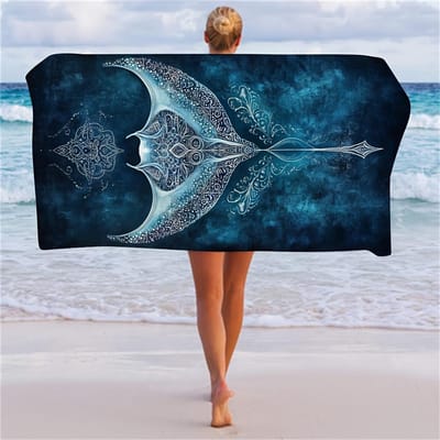 Manta Rog Strandlaken 31,5X63 Inch, Mandala Zeeleven Print Microvezel Badlaken, Boho Oceaan Decor Plaid Deken Voor Zwemmen 31x63inch 80x160cm&1pc