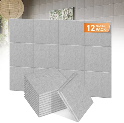 12PCS Vierkante Akoestische Panelen – Geluidsabsorberende Wandpanelen – Geluidsdemping voor Studio, Gamekamer, Kantoor & Muziekkamer – Lichtgrijs