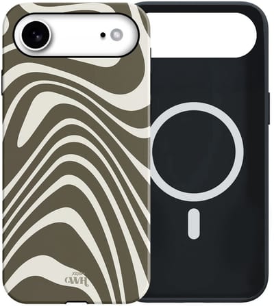 xoxo Wildhearts siliconen hoesje geschikt voor iPhone 17 Air MagSafe hoesje - Boogie Wonderland Green - Double Layer - Magnetisch telefoonhoesje - Magneet case - Backcover met dubbele beschermlaag - Golvenprint - Golvend patroon - Groen