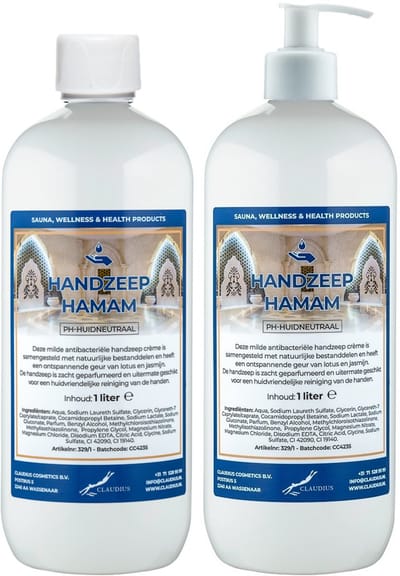 Handzeep Hamam 1 liter - set van 2 stuks - met gratis pomp - Voordeelverpakking