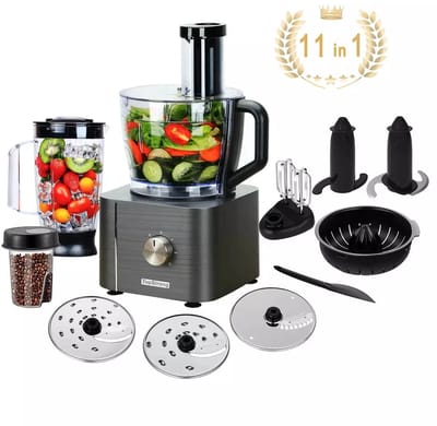 Emvae Keukenmachine - Groentesnijder - Hakmolen - Foodprocessor - Multifunctioneel - Hakken Mixen Kneden Snijden Raspen - 3,2L + 1,5L - Zwart