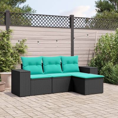vidaXL - 4-delige - tuinbankset - met - kussens, - zwart - polyrotan
