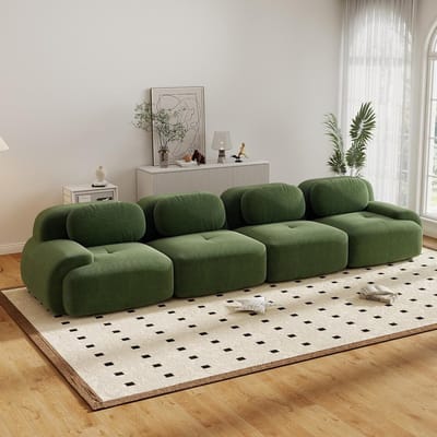4-zits Converteerbare Hoekbank, 388 cm, Moderne Modulaire Bank met Diepe Zitting, Extra Grote Gewatteerde Corduroy Bank voor de Woonkamer, Geen Montage Nodig-Groente