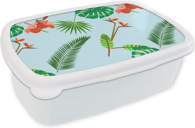 Broodtrommel Wit - Lunchbox - Brooddoos - Patronen - Planten - Jungle - Bloemen - 18x12x6 cm - Volwassenen