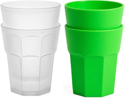 Plasticforte onbreekbare drinkglazen - 8x stuks - kunststof/plastic - mix van twee kleuren - groen en transparant - 360 ml - 10 x 9 cm