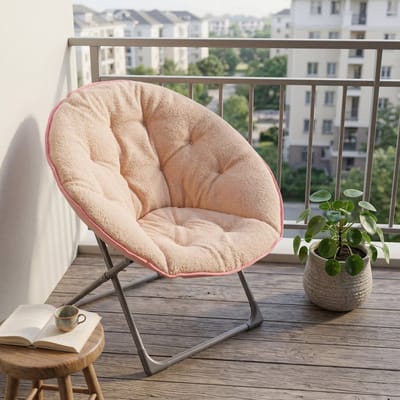 Roze Opvouwbare Maanstoel - Schapenwol Schotelstoel - Zachte Loungestoel - 80x80x37cm - Inklapbaar - Voor Slaapkamer Roze