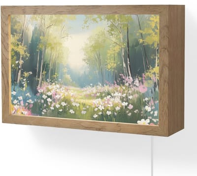 Wandlamp 30x20 cm - Oplaadbaar - Bos - Schilderstijl - Kleurrijk - Wandlampen binnen woonkamer - Slaapkamer lamp met kabel - Decoratieve nachtlamp - Vloerlamp snoer