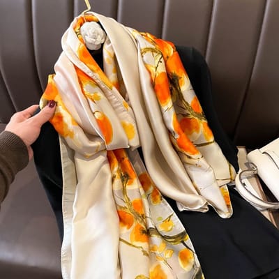Zachte Imitatiezijde Sjaal 90x180 cm voor Dames - Hoofddoek, Bandana en Halsdoek-F-179 - Beige
