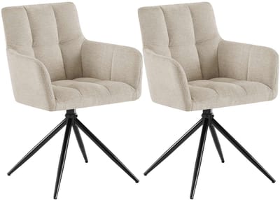 CLP Jonah Set van 2 eetkamerstoelen - met armleuning - klassiek - Draaibare - 180° automatisch terugdraaimechanisme - stof - Stof/creme