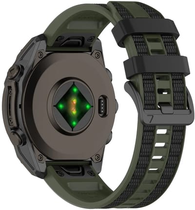 Strap-it Sport bandje met structuur geschikt voor Garmin Fenix 9 (Pro) 47mm - Fenix 8 (Pro-E-47mm) - Fenix 7 (Solar-Pro) - 6 (Solar-Pro) - Fenix 5 (Plus) / Forerunner 970 - 965 - 955 - 945 - 935 - 745 / Quatix 8 - 7 - 6 - 5 - Legergroen/Zwart