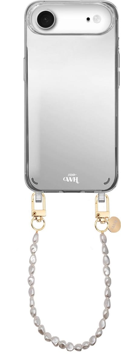 xoxo Wildhearts hoesje met spiegel geschikt voor iPhone 17 Air case - Pearlfection Mirror Case - Kort koord - Siliconen telefoonhoesje met spiegel - Schokbestendig - Parelketting
