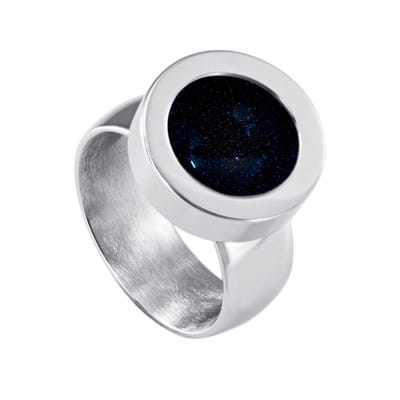 Quiges RVS Schroefsysteem Ring Zilverkleurig Glans 16mm met Verwisselbare Zandsteen Blauw 12mm Mini Munt