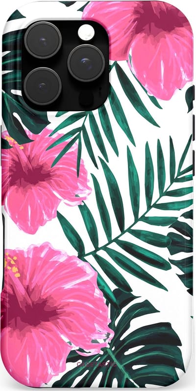 Casetastic hoesje geschikt voor Apple iPhone 16 Pro - MagSafe - Dubbellaagse bescherming - Tropenavond - Fashion Case - Roze Wit Donkergrijs Lichtgrijs