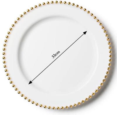 Decorline - 6 x Kunstof Onderborden- Wit /Goud - Decoratieve Kerstborden Ø 33 cm -Stijlvol herbruikbaar wit goud dineronderbord met een elegante gouden geparelde rand.