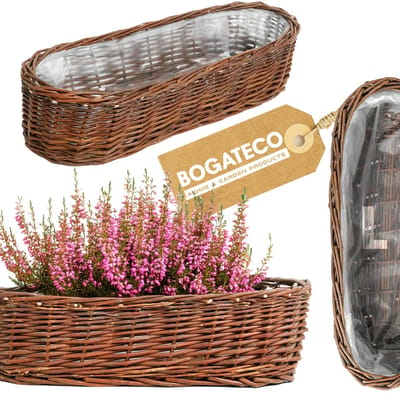 BOGATECO Wicker bloempot | Handgemaakte rieten bloempot van wilg, langwerpige rieten mand, 1 stuk - maat L