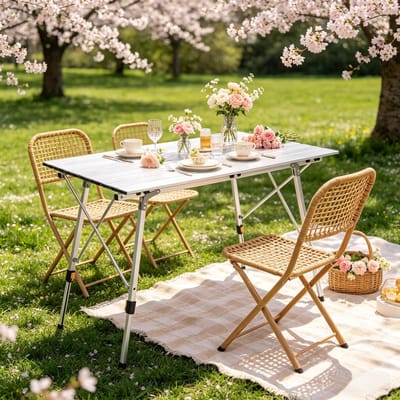 REDOM - Campingtafel - In Hoogte Verstelbaar - Opvouwbaar - Voor Buiten - Aluminium - Zilver - 120 x 68,5 cm