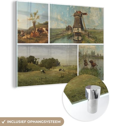 MuchoWow® Glasschilderij 40x30 cm - Schilderij acrylglas - Collage - Nederland - Kunst - Foto op glas - Schilderijen