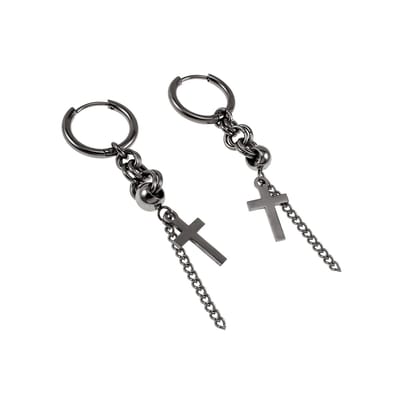 ∅16mm Oorringen Unisex - RVS - Oorbellen met Kruis- en Kettingdetail - 60mm Lange Oorbellen - Industriële Touch - Handgemaakt