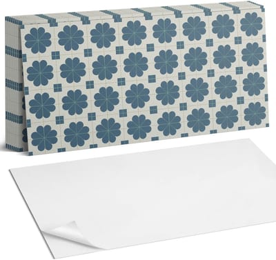 Coloray Plaktegels - Bloemen geruit patroon Zelfklevende Wandtegels - 40 cm x 20 cm - Marine Plaktegels - 10 stuks - Rechthoek PVC Tegels - Plaktegels Badkamer - Vloertegels Zelfklevend - Vinyl Tegels Zelfklevend - Portugese Tegels