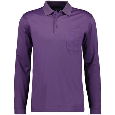 Ragman Softknit Polo Longsleeve Uni Breast Pocket Paars / male