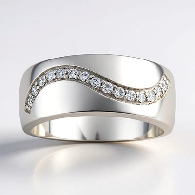 Cavill - Zilveren Golfring - 925 Sterling Zilver Gerhodineerd - 15 I1 (G) Briljant Geslepen Diamanten - 0,135 ct - Moderne Delicate Pavé Ring Dames