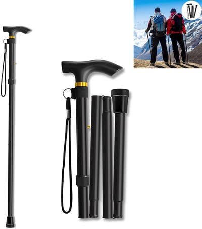 Kwaliteit Wandelstok - Verstelbaar en Opvouwbaar - Wandelstokken -Trekking - Loopstok - Hiking -Universele opvouwbare wandelstok - Draagbaar en lichtgewicht - 5 hoogteverstelbare instellingen - 85-95cm uitgevouwen -Opvouwbare wandelstok - Zwart