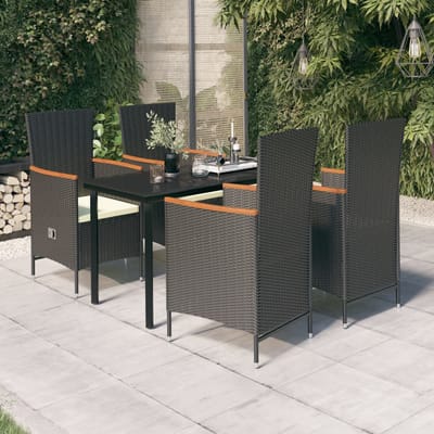 vidaXL - 5-delige - Tuinset - met - kussens - zwart