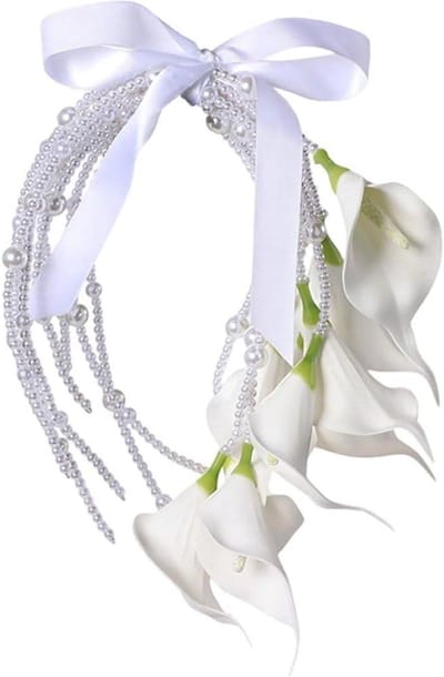 Bruidsboeket - Kunstboeket - Bruiloft decoratie - Inclusief parelarmband - 30 cm - Wit